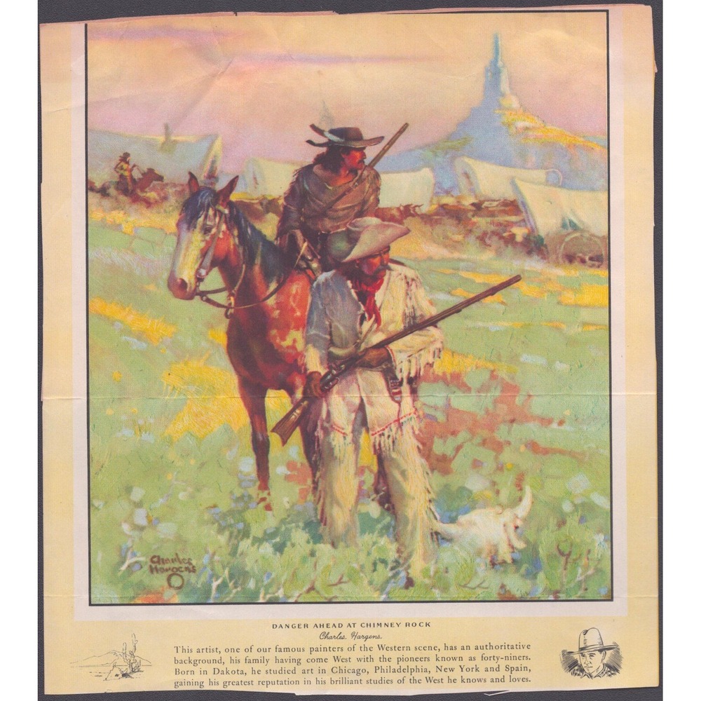 Charles Hargens Danger Ahead at Chimney Rock Vintage Western Print 8.4x9.4